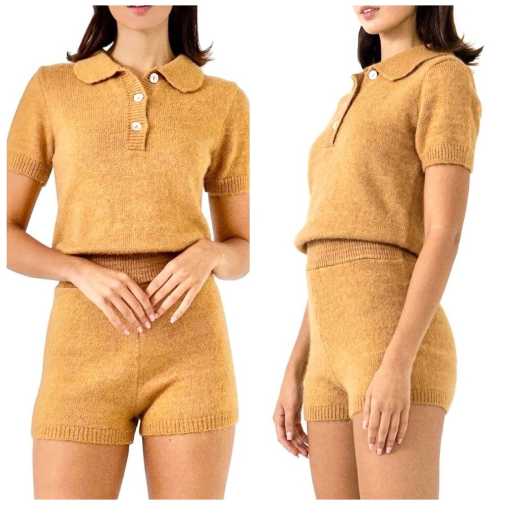 Anthro English Factory Tan Knitted Romper NEW Women's Large (B)